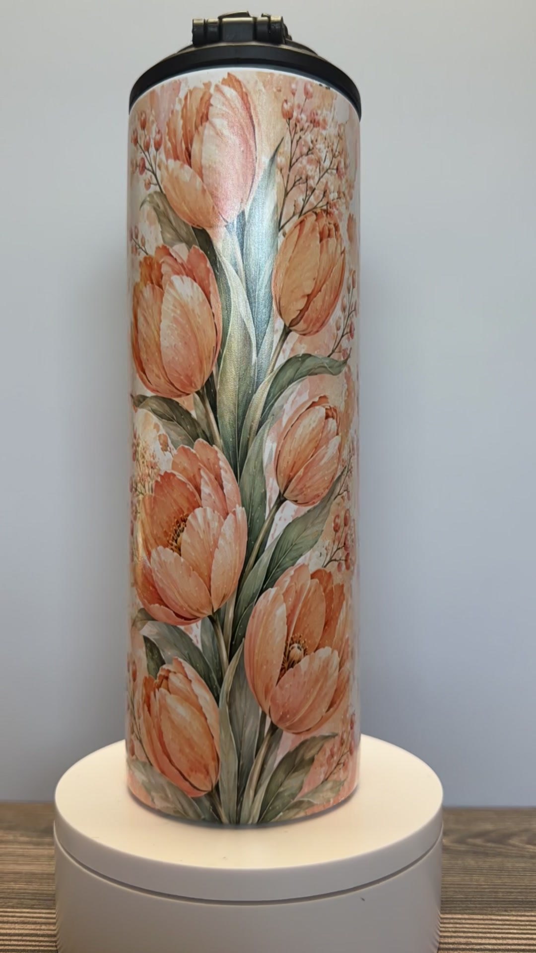 Watercolor peach tulips floral tumbler